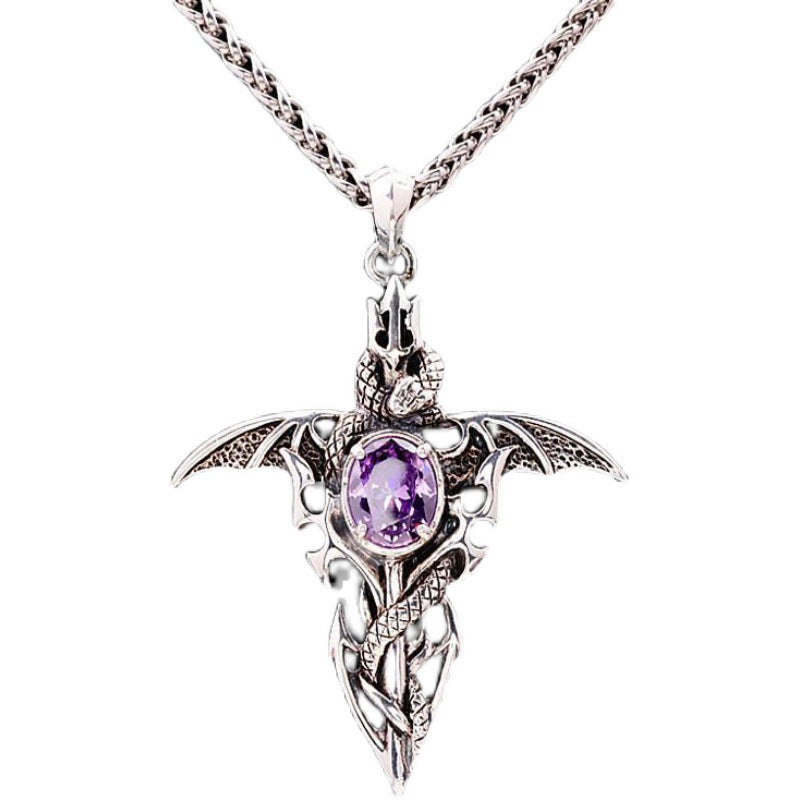 Colgante de Espada Demoníaca Vintage con Collar de Amatista