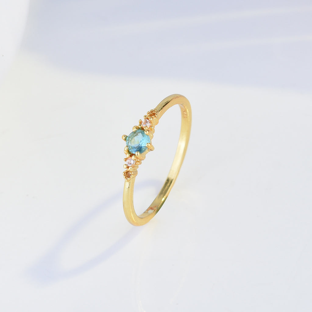 Anillo de Mujer Bañado en Platino 18k con Imitación de Aguamarina