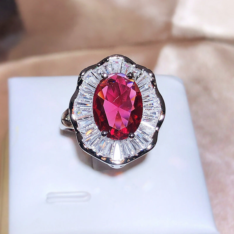 Anillo Llamativo Rojo con Incrustaciones para Mujer