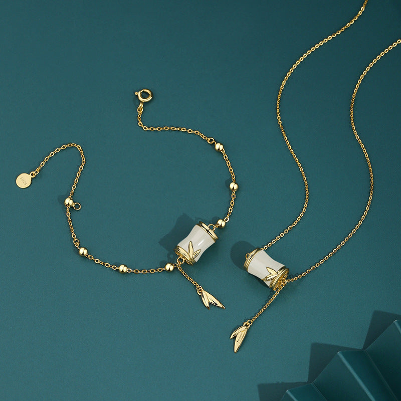 🤍 Set Collar y Pulsera de Plata S925 Natural Tianyuzhu ✨