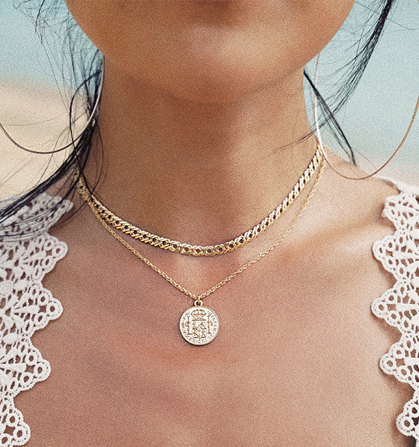 Collar de Estilo Hip Hop con Colgante de Moneda Dorada Retro