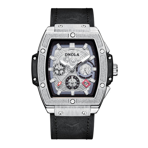 # Reloj de Cuarzo Multifunción Impermeable para Hombre con Correa de Cuero
