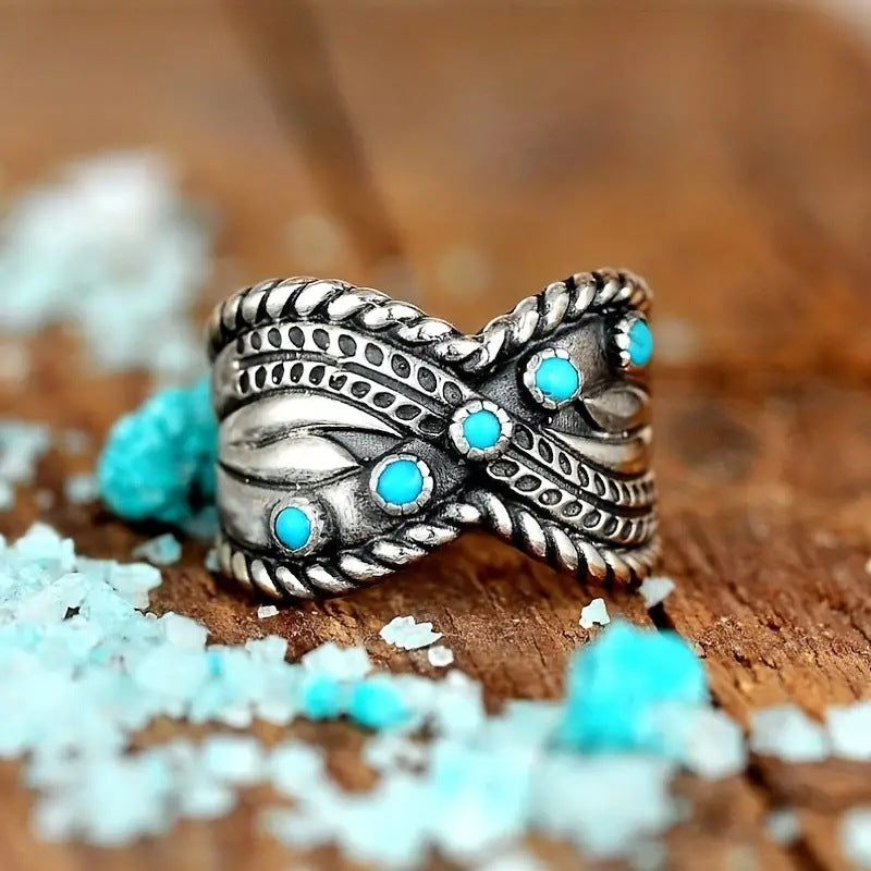 Anillo Turquesa en Forma de Ocho de Europa y América