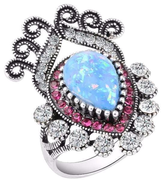 Anillo de Plata Elegante Estilo Bohemio con Cristales de Piedras Preciosas