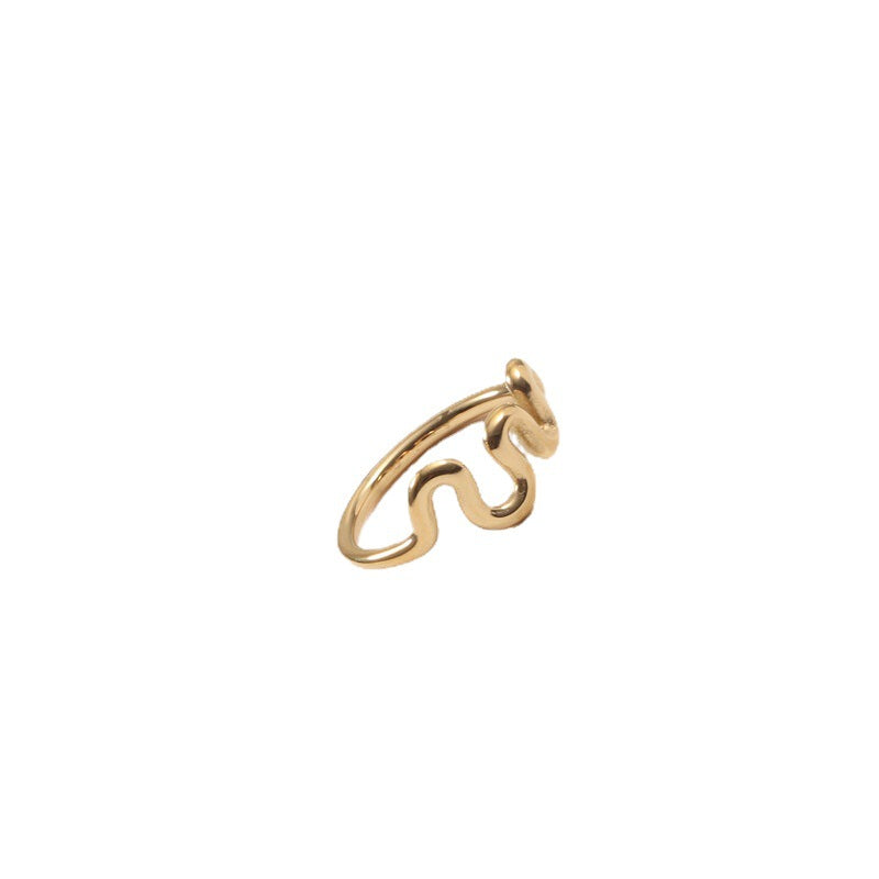 Anillo de Arte Abstracto de Líneas Curvas en Acero de Titanio - vista 3, joyería de moda