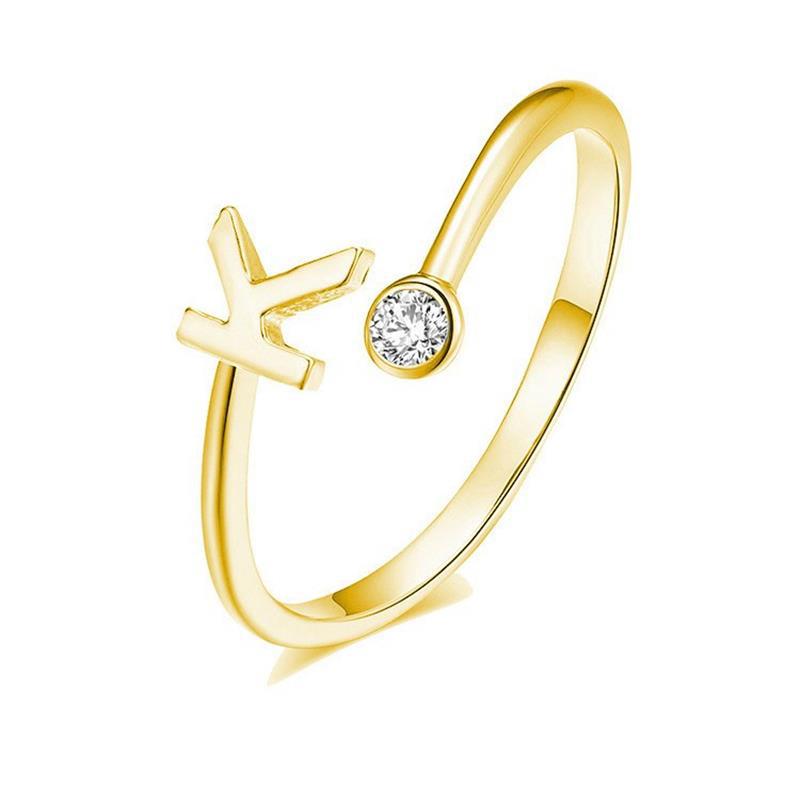 Anillo Chapado en Oro con Letra de Plata S925 para Mujeres