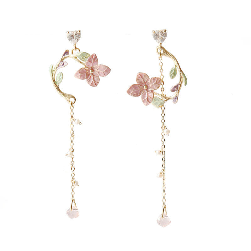Aretes Largos Delgados con Borla de Flor para Mujeres