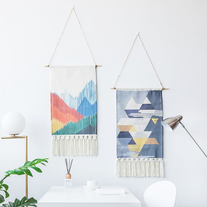 Decoración de Pared Tejida con Borlas
