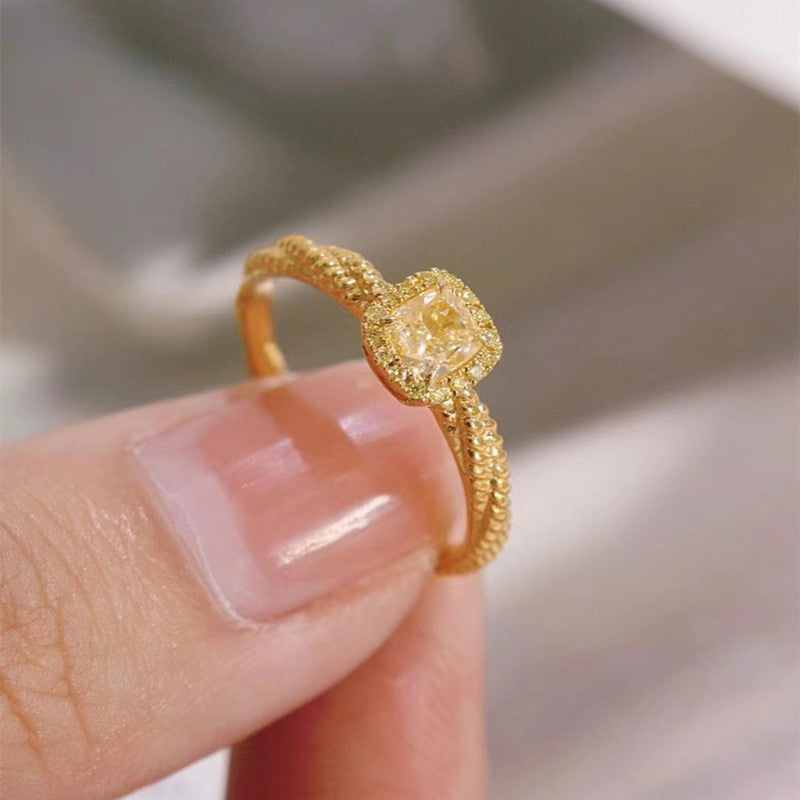 Anillo de Diamante Amarillo Estilo Terrón de Azúcar para Mujer