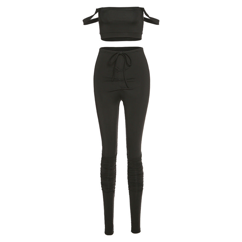 Conjunto Casual de Verano para Mujer con Diseño Descubierto de Hombros