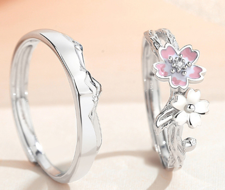 Anillos de Pareja de Flores Estilo Mori Lujo Ligero en Resina Epoxi