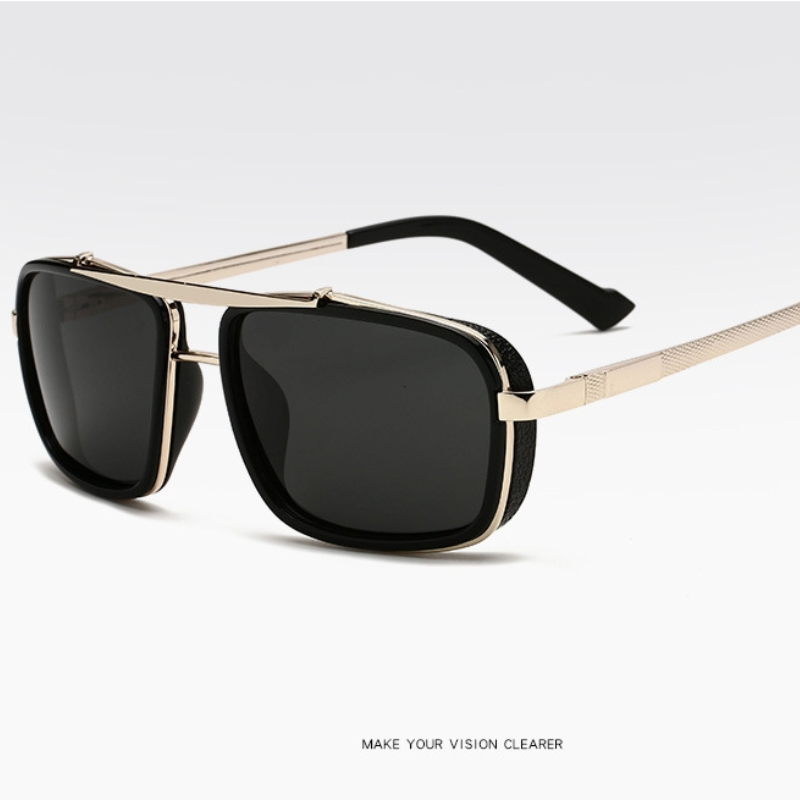 Gafas de Sol Rectangulares Polarizadas Estilo Steampunk Vintage para Hombres