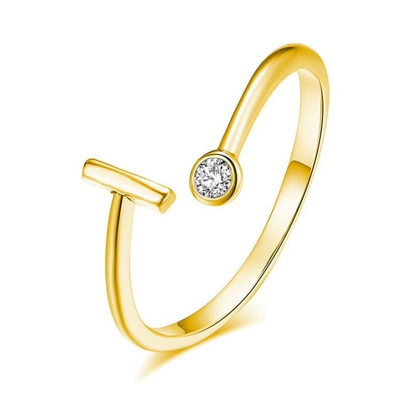 Anillo Chapado en Oro con Letra de Plata S925 para Mujeres