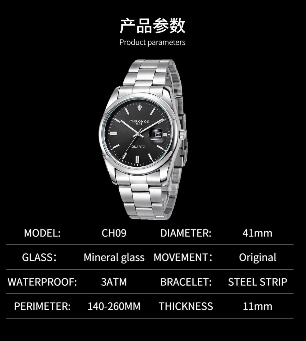 Reloj de Cuarzo Chronos CH08 — Estilo Luxury en Acero Inoxidable