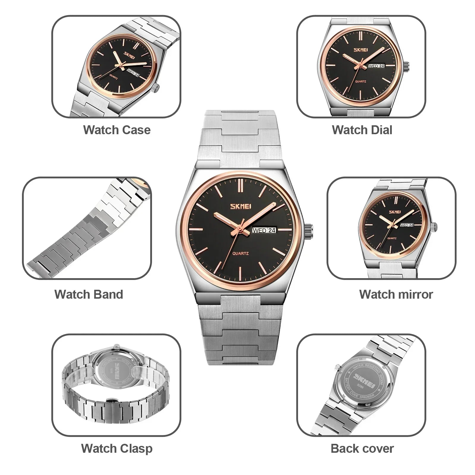 Reloj SKMEI 9288 de Cuarzo con Correa de Acero Inoxidable ⌚✨