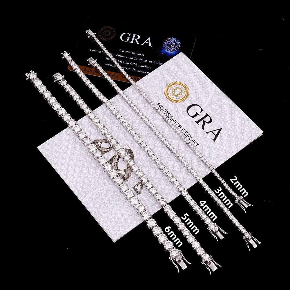 Pulsera Tennis de Moissanita D VVS1 con Diamantes Simulados, Certificado GRA, Plata de Ley 925 Chapada en Oro de 18K, Joyería Elegante y Exclusiva.