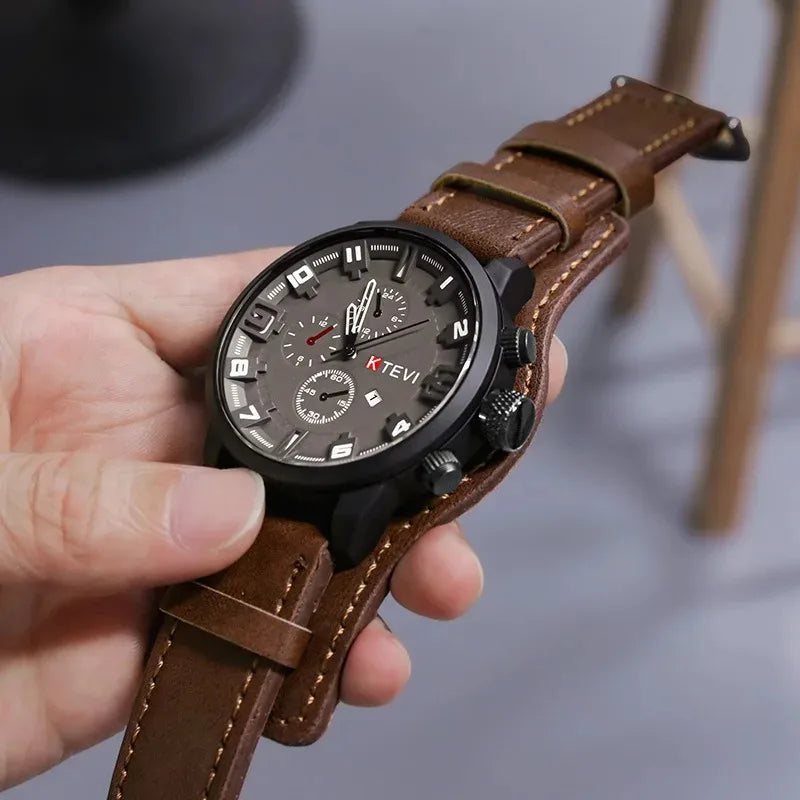 Reloj Analógico-Digital de Cuero — Diseño Fashion & Casual