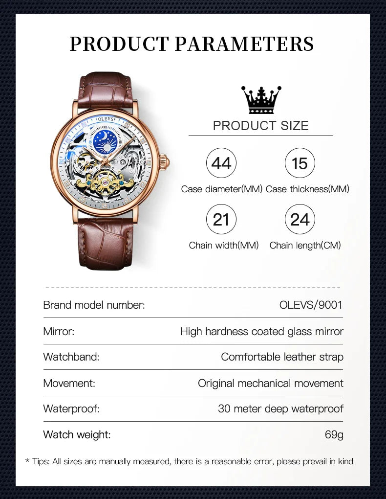 Reloj Mecánico Automático OLEVS 9001 — Esqueleto con Tourbillon