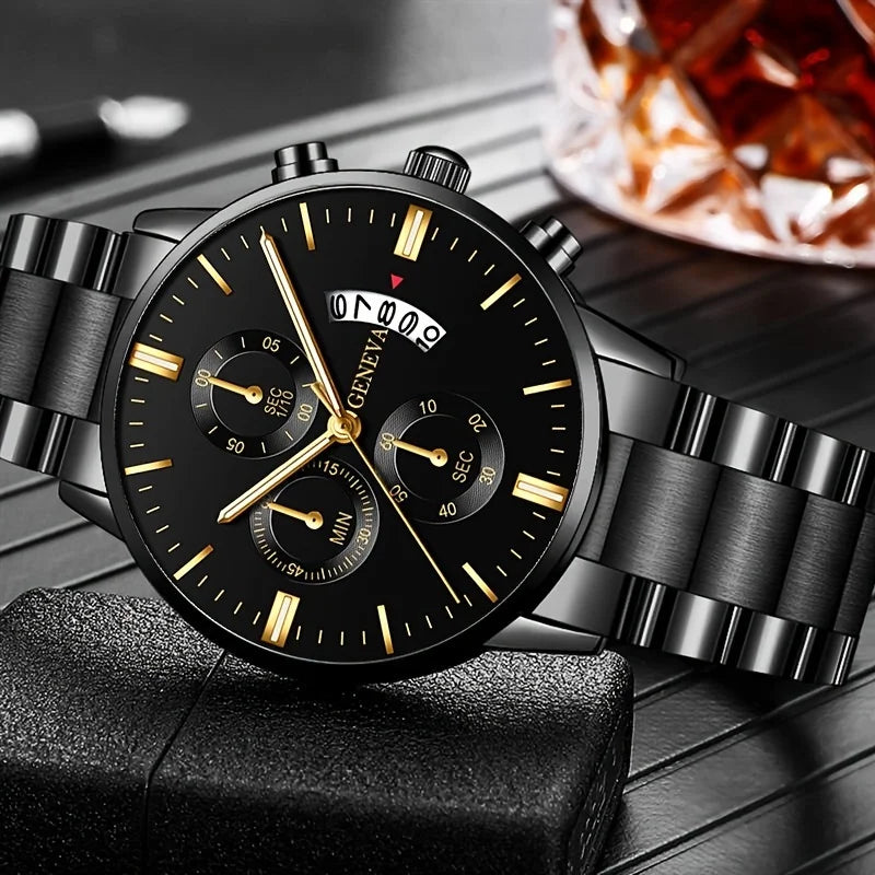 Reloj de Pulsera Clásico SOXY para Hombre – Acero Inoxidable, Calendario Completo