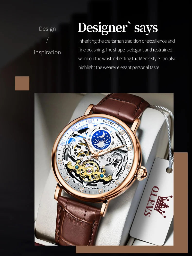 Reloj Mecánico Automático OLEVS 9001 — Esqueleto con Tourbillon