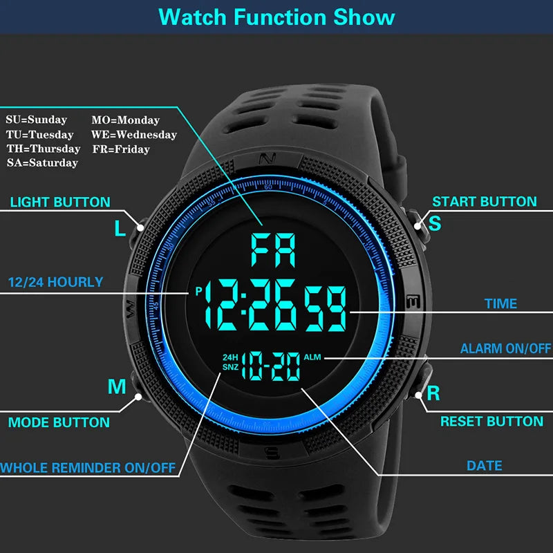 Reloj Digital YIKAZE — Multifunción Deportivo y Casual