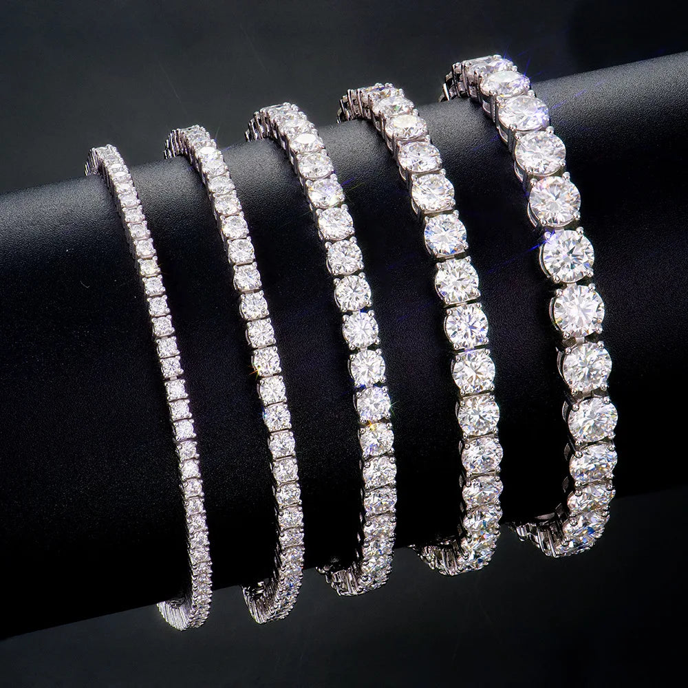 Pulsera Tennis de Moissanita D VVS1 con Diamantes Simulados, Certificado GRA, Plata de Ley 925 Chapada en Oro de 18K, Joyería Elegante y Exclusiva.