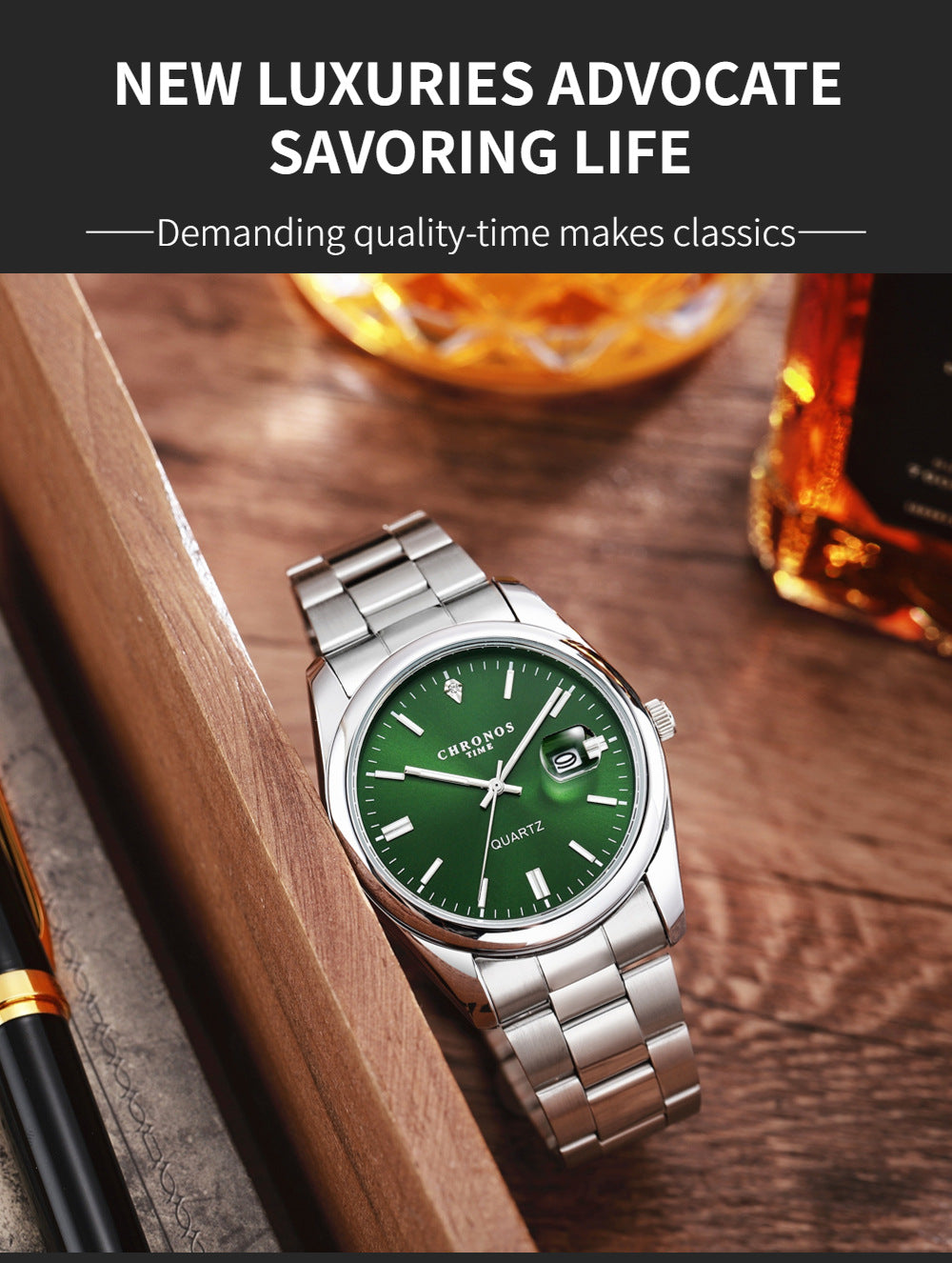 Reloj de Cuarzo Chronos CH08 — Estilo Luxury en Acero Inoxidable