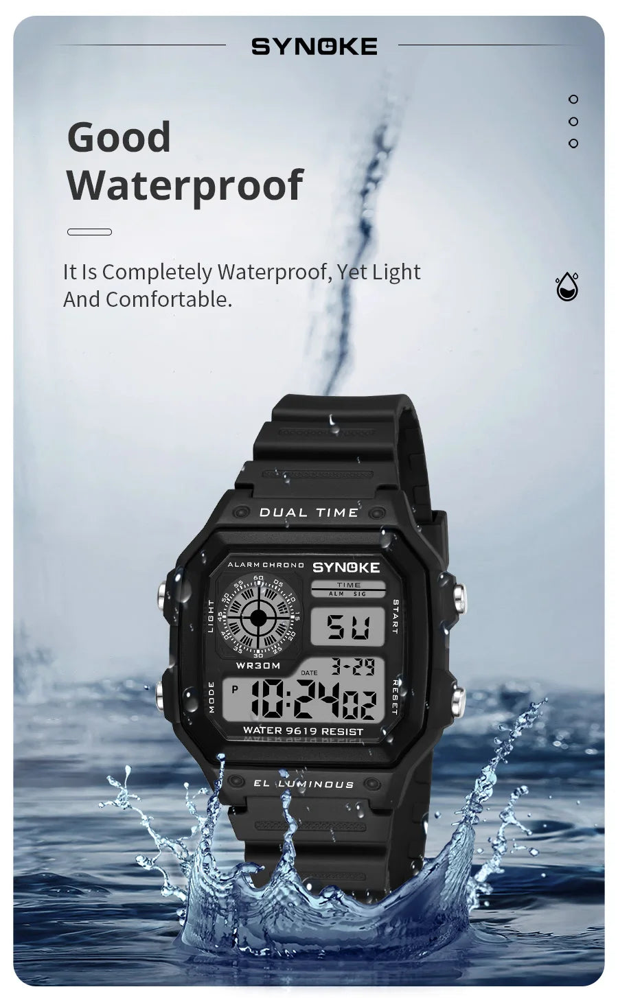 Reloj Digital SYNOKE 9619 — Pantalla Táctil Deportiva