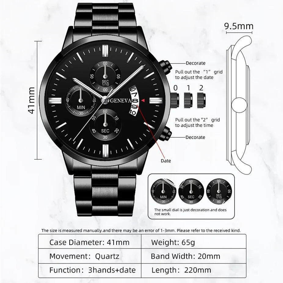Reloj de Pulsera Clásico SOXY para Hombre – Acero Inoxidable, Calendario Completo