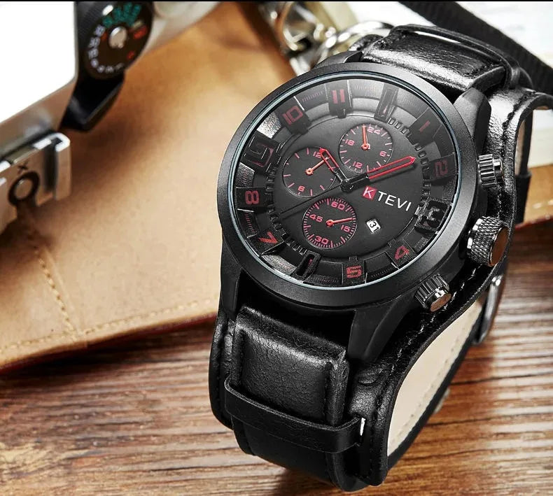 Reloj Analógico-Digital de Cuero — Diseño Fashion & Casual