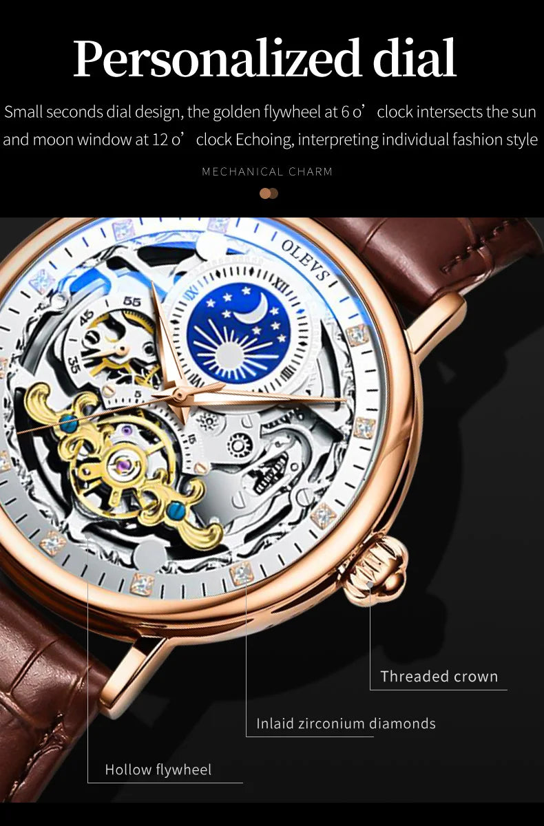 Reloj Mecánico Automático OLEVS 9001 — Esqueleto con Tourbillon
