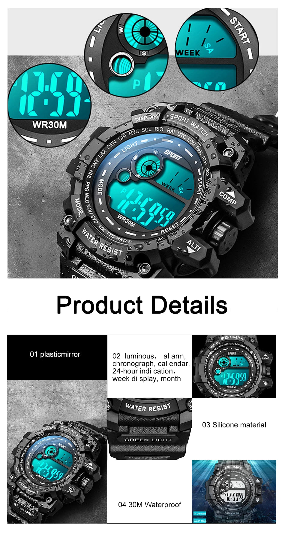 Reloj Digital HQ8054 — Estilo Deportivo Robusto