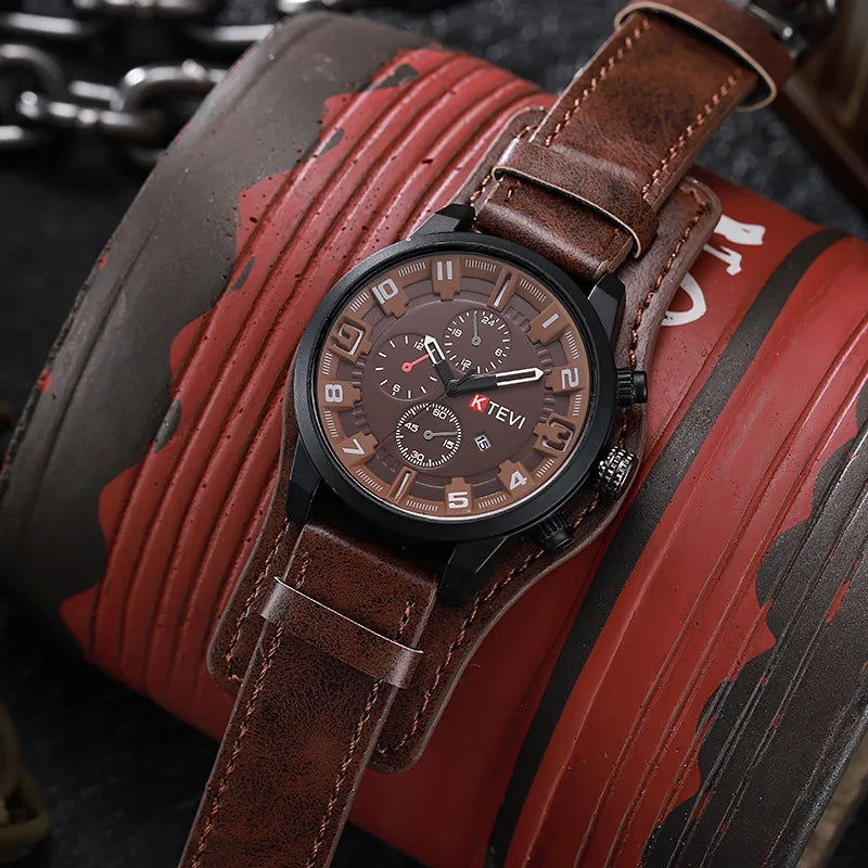 Reloj Analógico-Digital de Cuero — Diseño Fashion & Casual