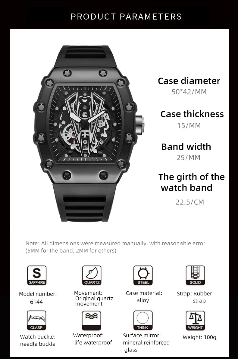 Reloj de Cuarzo WLISTH S6144 — Diseño Tonneau Deportivo