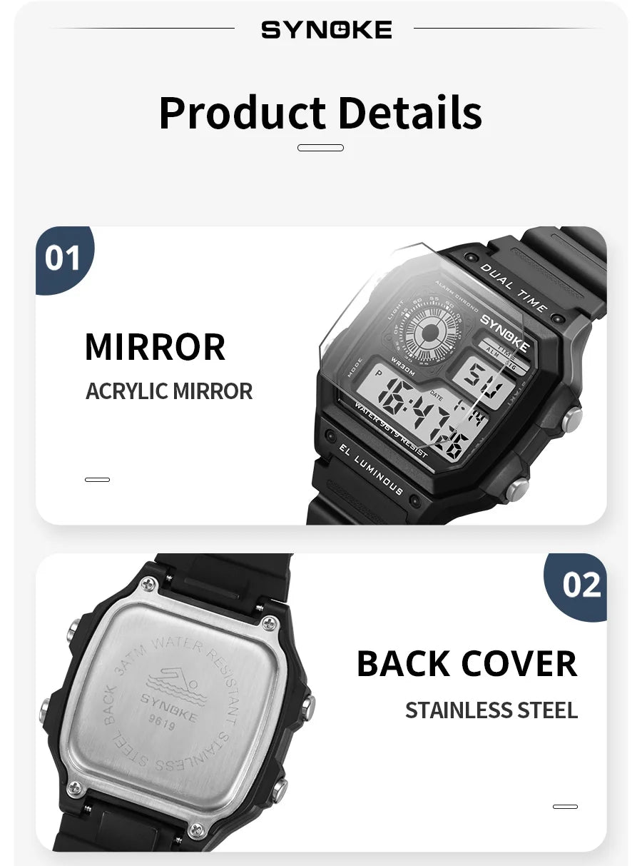 Reloj Digital SYNOKE 9619 — Pantalla Táctil Deportiva