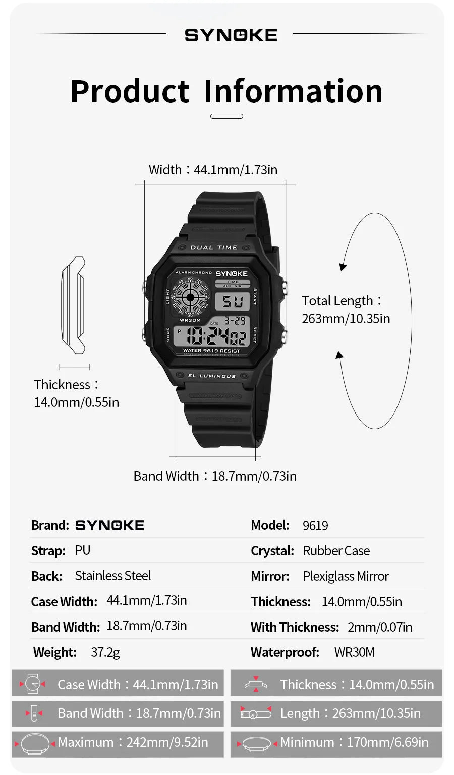Reloj Digital SYNOKE 9619 — Pantalla Táctil Deportiva