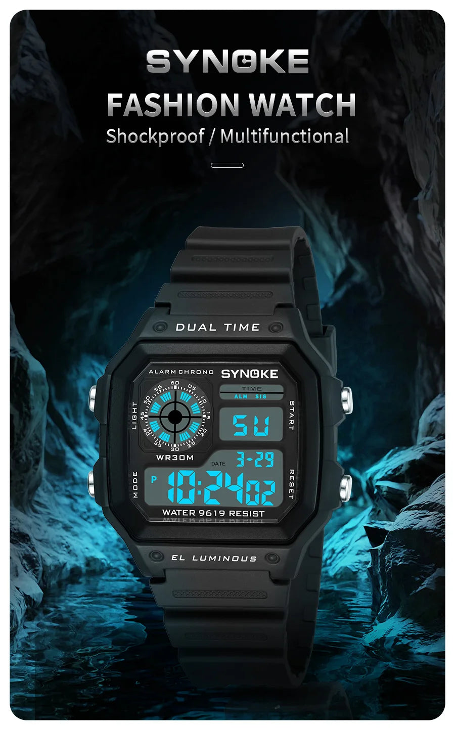 Reloj Digital SYNOKE 9619 — Pantalla Táctil Deportiva