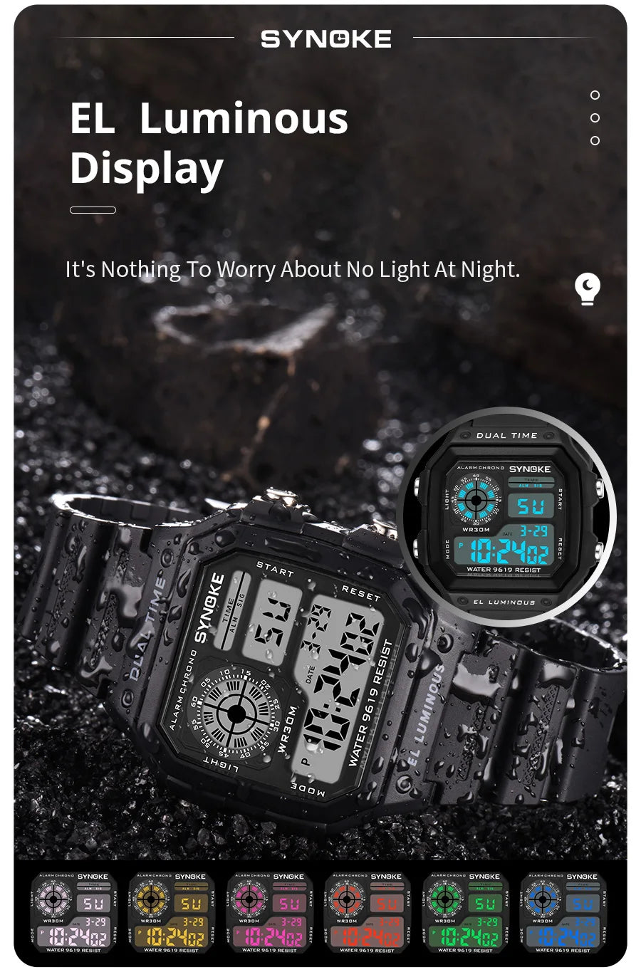 Reloj Digital SYNOKE 9619 — Pantalla Táctil Deportiva