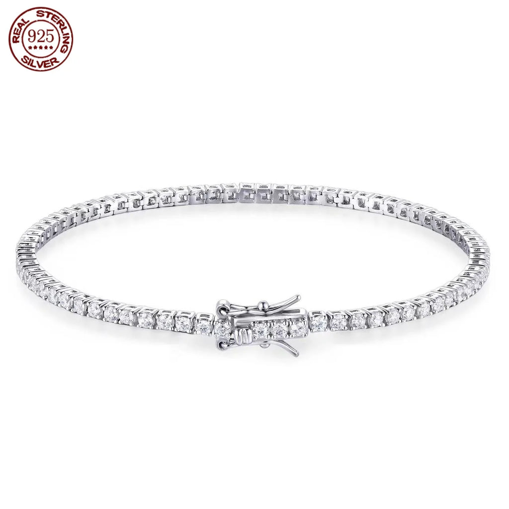 Pulsera Tennis de Moissanita D VVS1 con Diamantes Simulados, Certificado GRA, Plata de Ley 925 Chapada en Oro de 18K, Joyería Elegante y Exclusiva.
