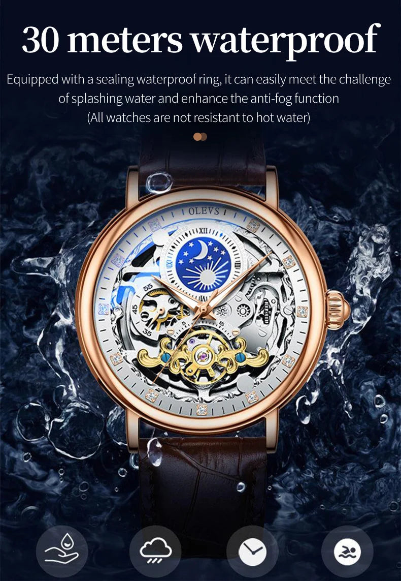 Reloj Mecánico Automático OLEVS 9001 — Esqueleto con Tourbillon
