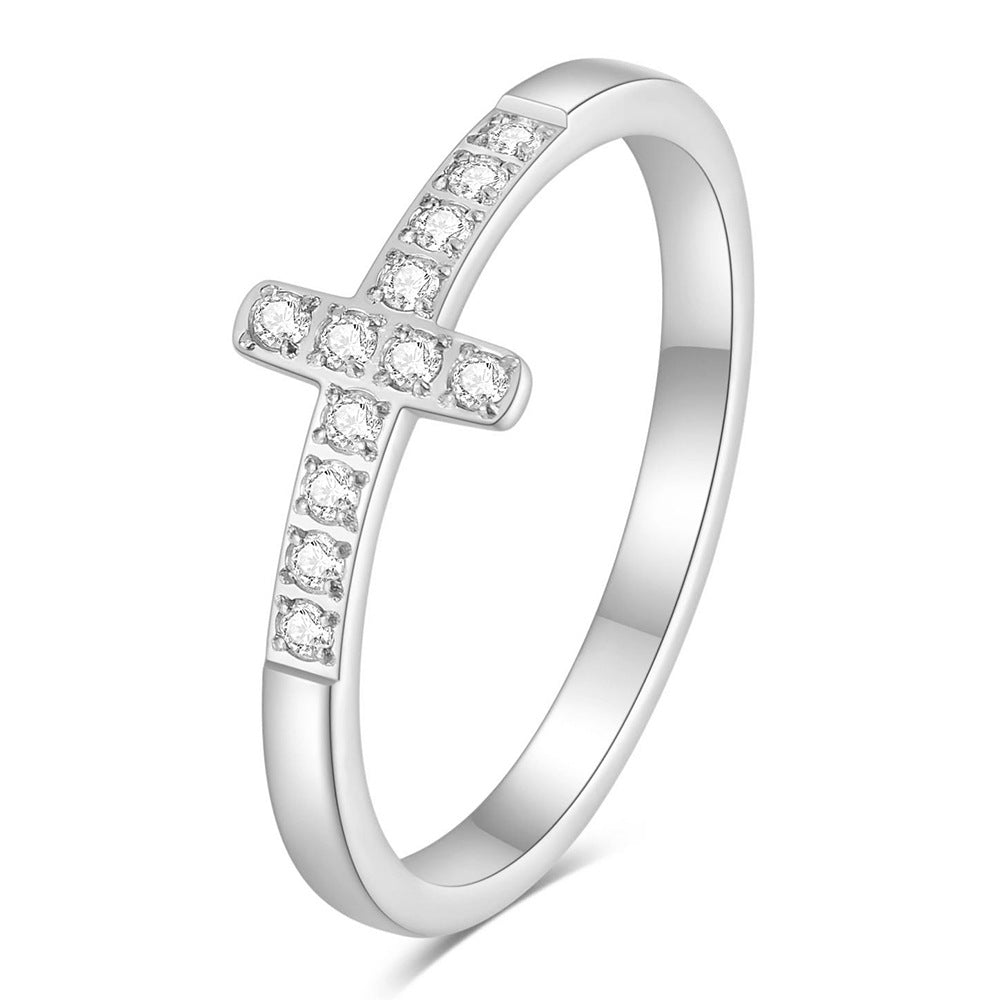 Anillo de Cruz en Acero Titanio 304 con Diamante