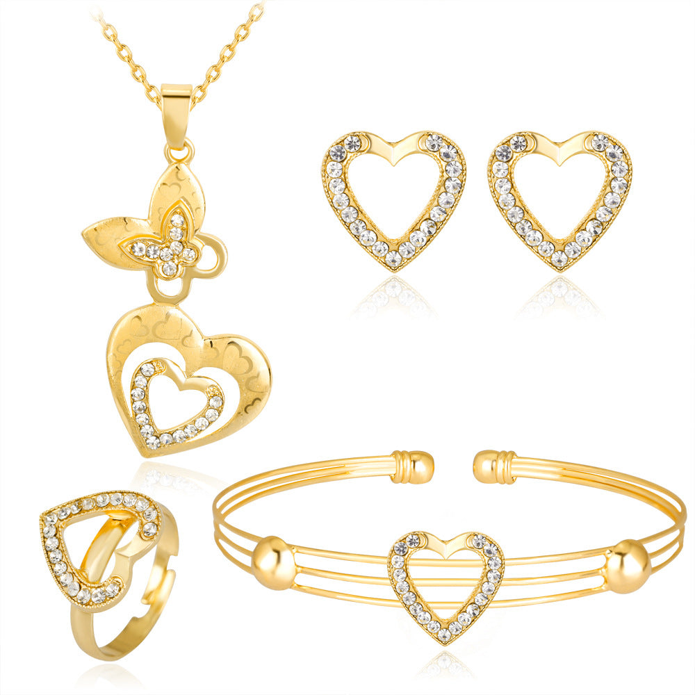 Set de Joyería de Novia con Colgante de Corazón y Mariposa Estilo Coreano