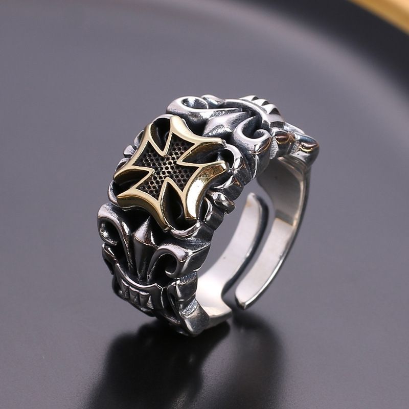 Anillo de Hombre Vintage Punk de Cruz y Ancla en Plata Tailandesa