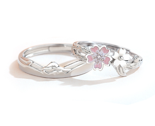 Anillos de Pareja de Flores Estilo Mori Lujo Ligero en Resina Epoxi