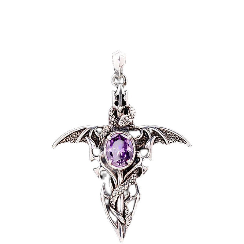 Colgante de Espada Demoníaca Vintage con Collar de Amatista