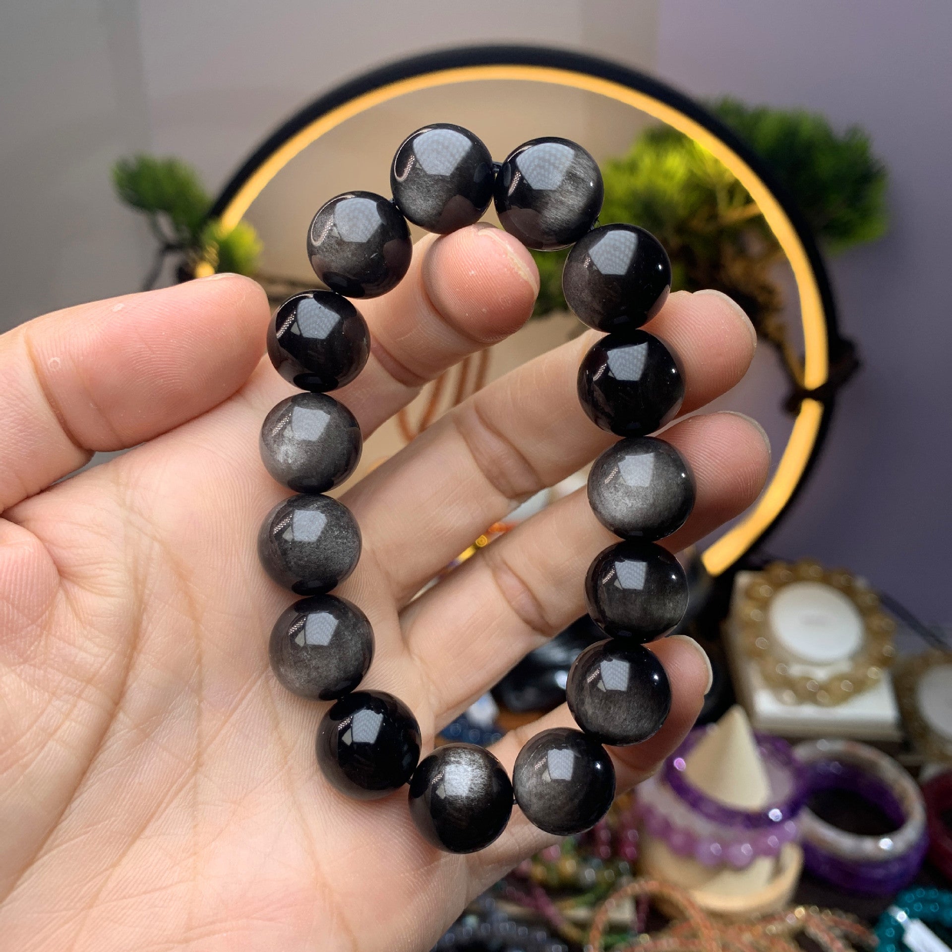 Pulsera Minimalista de Obsidiana Natural para Hombre