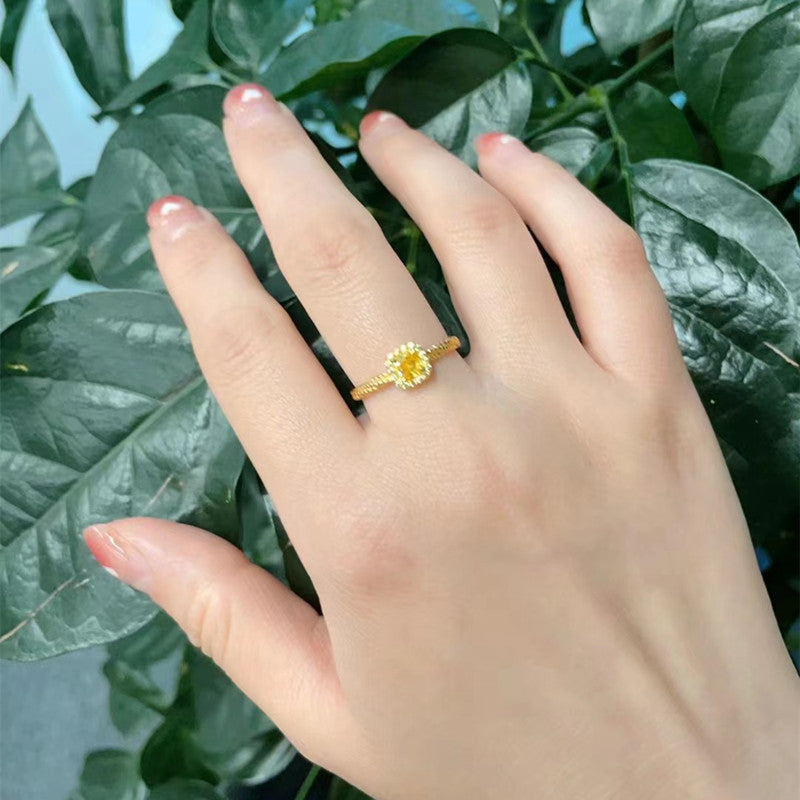 Anillo de Diamante Amarillo Estilo Terrón de Azúcar para Mujer
