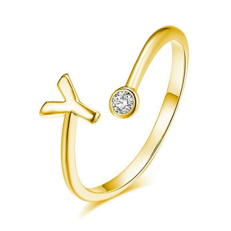 Anillo Chapado en Oro con Letra de Plata S925 para Mujeres