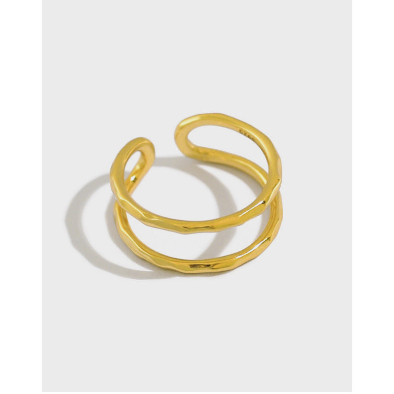 Anillo Hueco Geométrico de Doble Capa en Plata de Ley