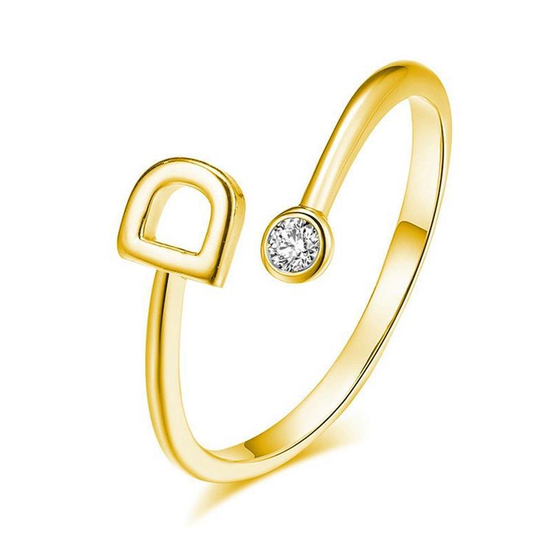 Anillo Chapado en Oro con Letra de Plata S925 para Mujeres